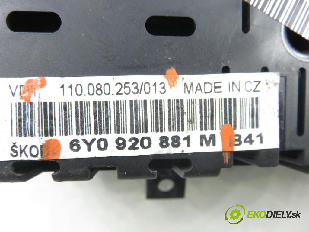 SKODA FABIA I SEDAN (6Y3) SEDAN 2005 47,00 1.2 12V 64 - BME 1198,00 Prístrojovka elektrický 6Y0920881M ; 11008025313