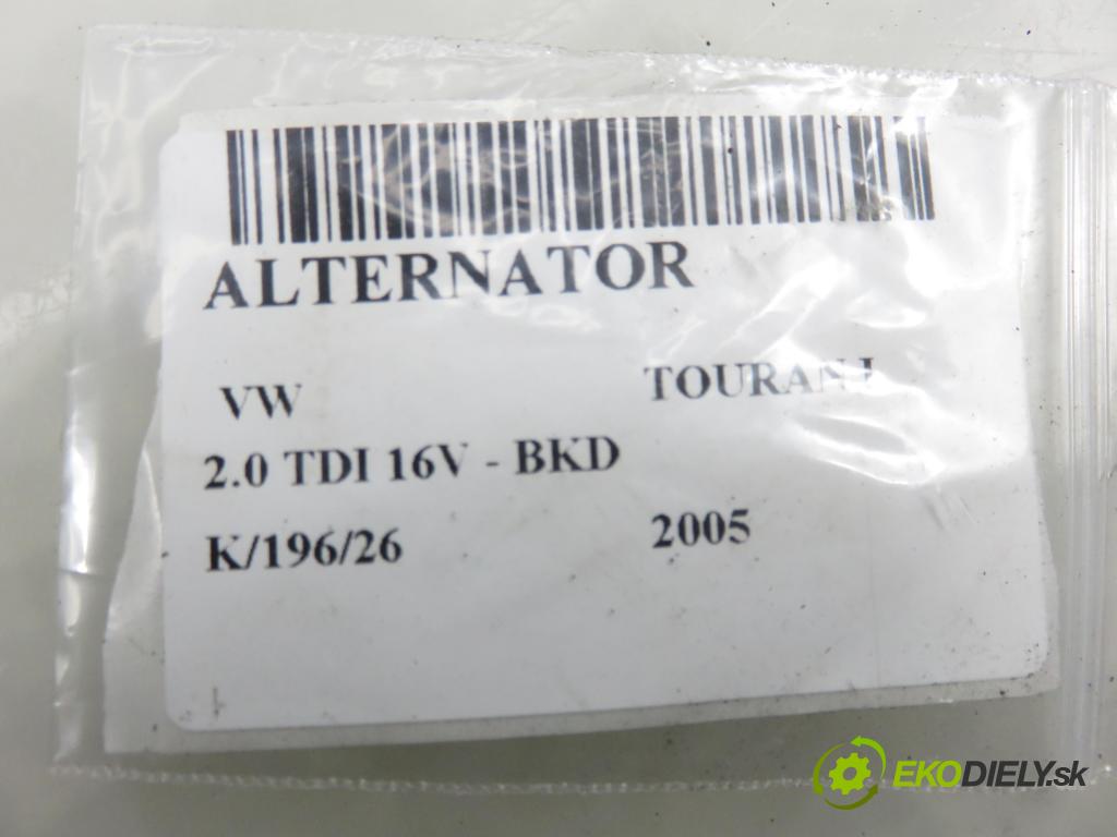 VW TOURAN (1T1, 1T2) MINIVAN 2005 103,00 2.0 TDI 16V 140 - BKD 1968,00 Alternátor 06F903023F ; 0124525091 (Alternátor)