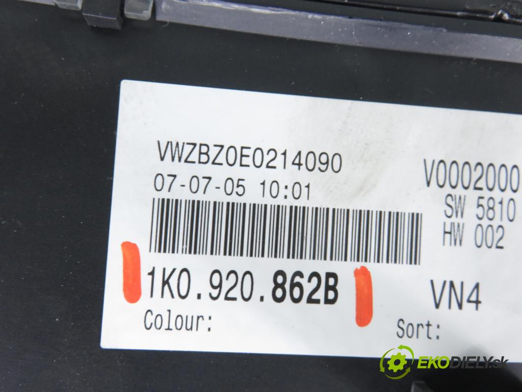 VW GOLF V (1K1) HB (LONG) 2006 103,00 2.0 TDI 16V 4motion - BKD 1968,00 prístrojovka elektrický 1K0920862B