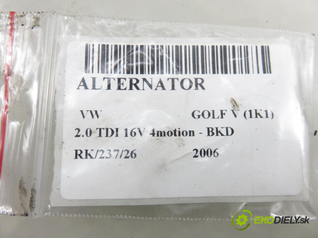 VW GOLF V (1K1) HB (LONG) 2006 103,00 2.0 TDI 16V 4motion - BKD 1968,00 Alternátor 06F903023C (Alternátor)