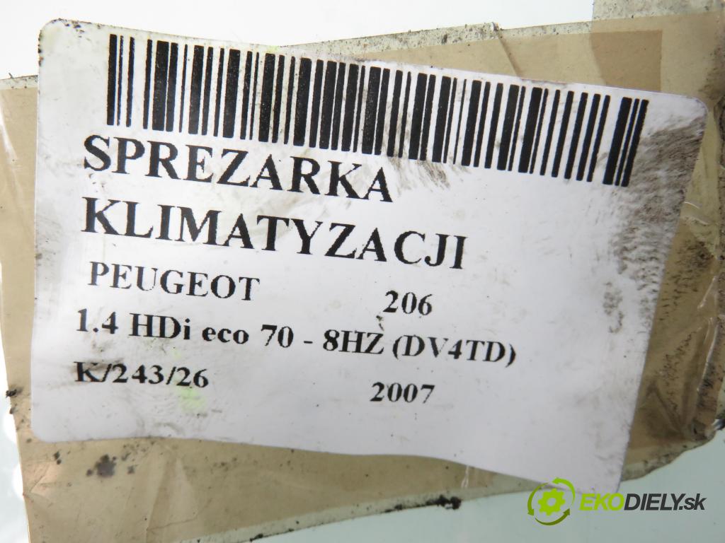 PEUGEOT 206 liftback (2A/C) HB 2007 50,00 1.4 HDi 8V 70 - 8HZ 1398,00 KOMPRESOR: klimatizace 9655191580 (Kompresor klimatizace)