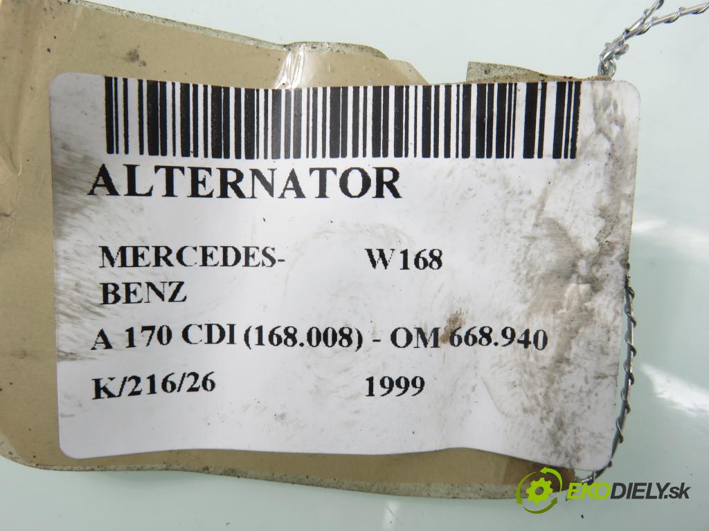 MERCEDES-BENZ KLASA A (W168) MINIVAN 1999 66,00 1.7 CDI 90 1689,00 Alternátor  (Alternátor)