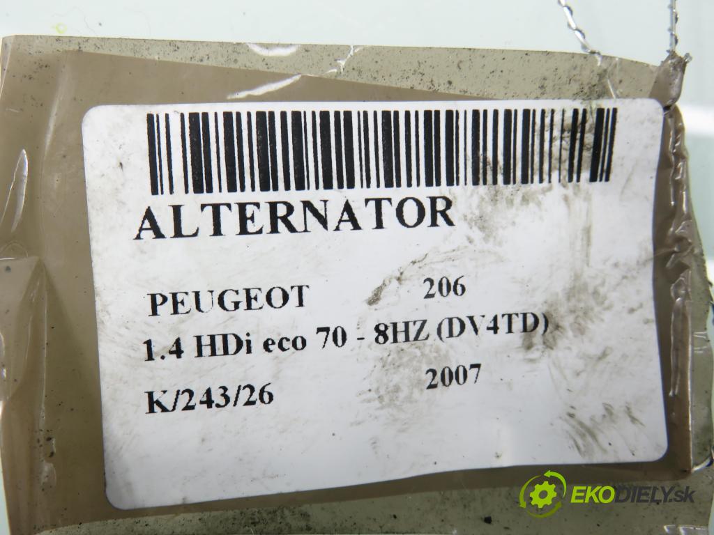 PEUGEOT 206 liftback (2A/C) HB 2007 50,00 1.4 HDi 8V 70 - 8HZ 1398,00 Alternátor 9664779680 (Alternátor)