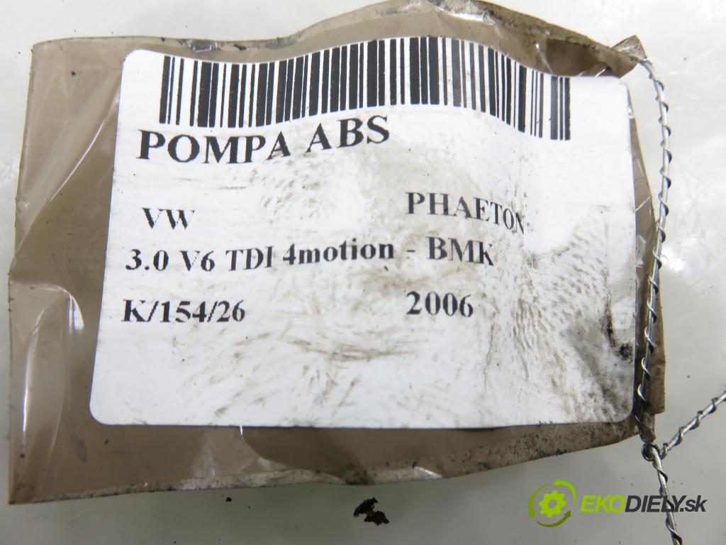 VW PHAETON (3D1, 3D2, 3D3, 3D4, 3D6, 3D7, 3D8, 3D9) SEDAN 2006 165,00 3.0 TDI 2967,00 Pumpa ABS 0265950105 ; 0265225236 ; 3D0614517AK (Pumpa ABS)