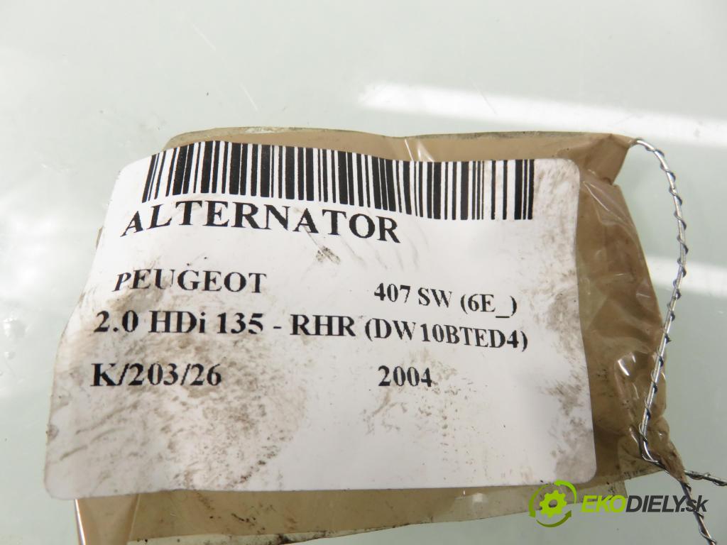 PEUGEOT 407 SW (6E_) KOMBI 2004 100,00 2.0 HDi 135 - RHR 1997,00 Alternátor 965475280 ; A004TJ0084B (Alternátor)