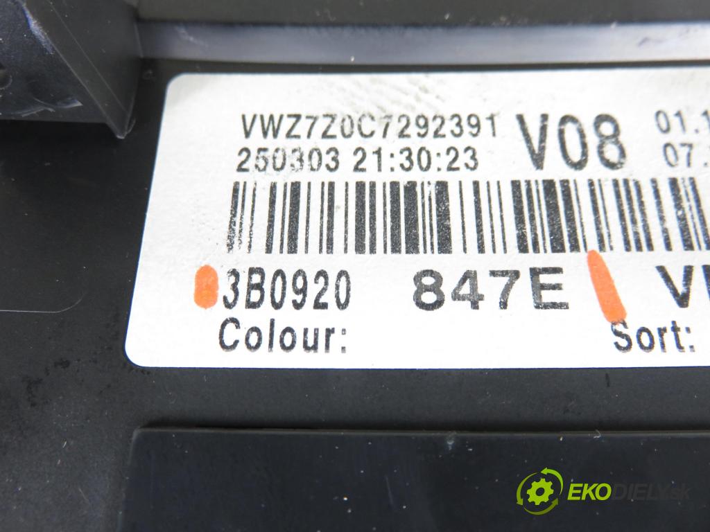 VW PASSAT B5.5 (3B3) SEDAN 2003 96,00 1.9 TDI - AWX 1896,00 prístrojovka elektrický 3B0920847E