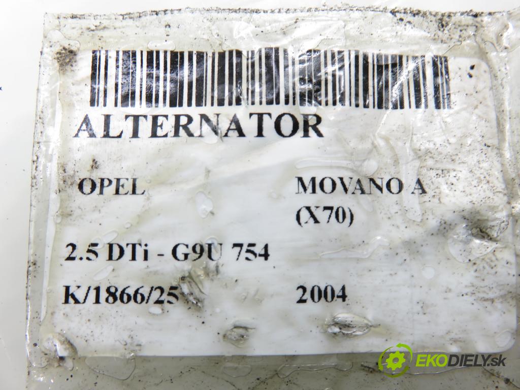 OPEL MOVANO Platforma / podwoyie (X70) FURGON 2004 0,00 2.5 DTi - G9U 754 2464,00 Alternátor 0124525044 ; 8200190721 (Alternátor)