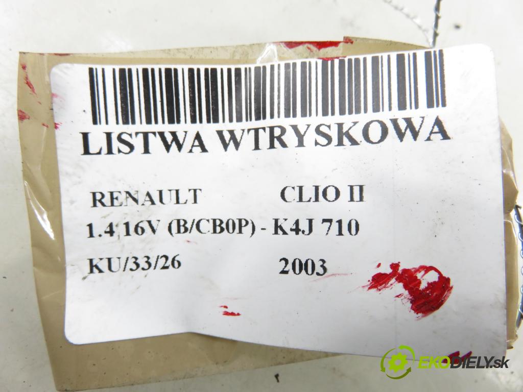 RENAULT CLIO II (BB_, CB_) HB 2003 72,00 1.4 16V (B/CB0P) - K4J 710 1390,00 lišta vstřikovací 8200139674C (Vstřikovací lišta)