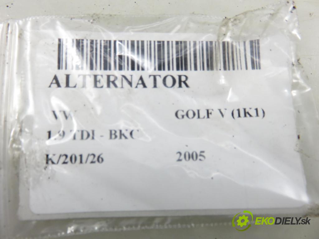 VW GOLF V (1K1) HB 2005 77,00 1.9 TDI PD 105 - BKC 1896,00 Alternátor 06F903023C (Alternátor)