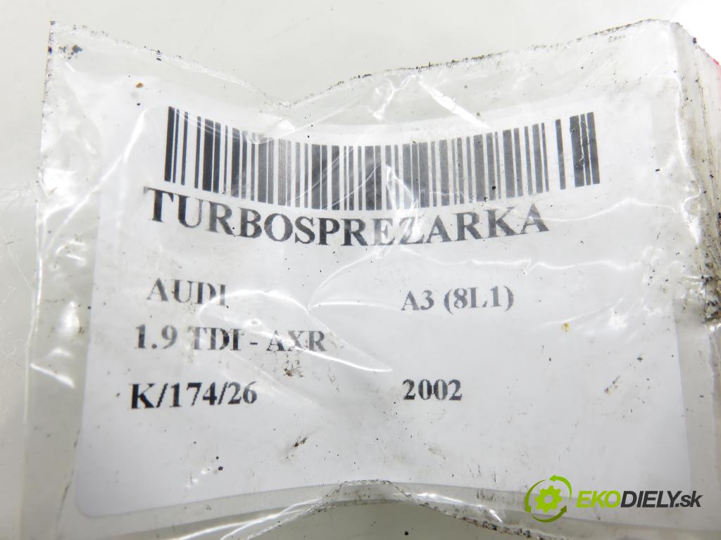 AUDI A3 (8L1) HB 2002 74,00 1.9 TDI - AXR 1896,00 RYCHLONABÍJEČKA: 038253016N (Kompletní turbodmychadlo)
