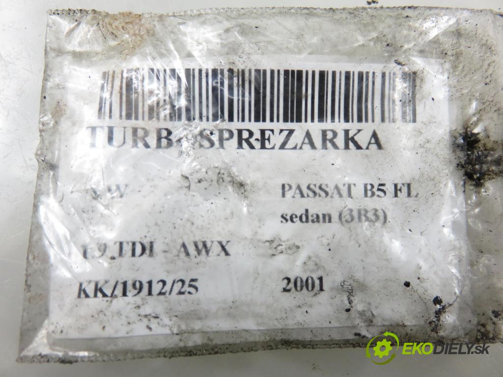 VW PASSAT B5.5 (3B3) SEDAN 2001 96,00 1.9 TDI - AWX 1896,00 RYCHLONABÍJEČKA: 038145702G (Kompletní turbodmychadlo)