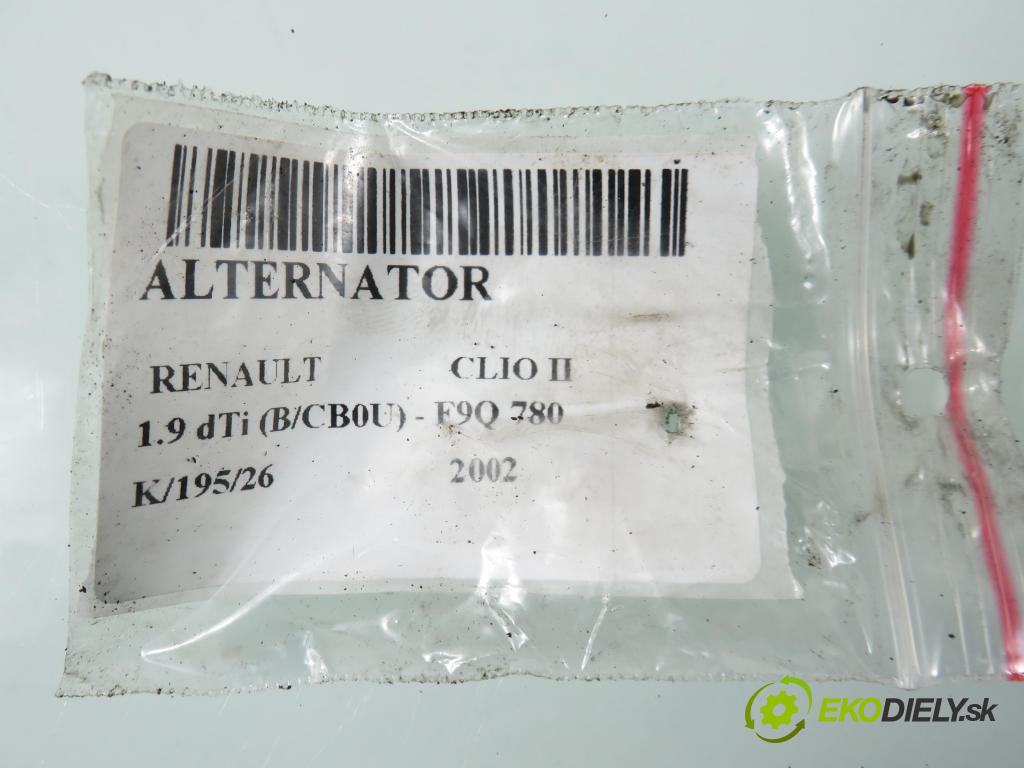 RENAULT CLIO II (BB_, CB_) HB 2002 59,00 1.9 dTi (B/CB0U) - F9Q 780 1870,00 Alternátor 7700430183 (Alternátor)