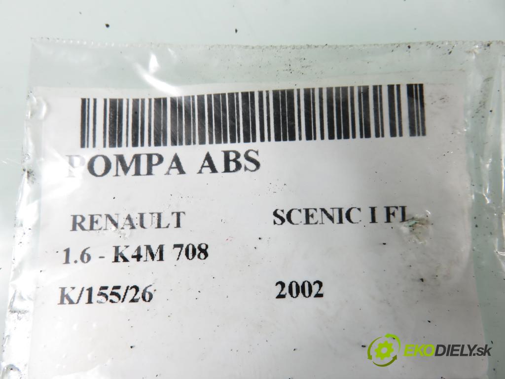 RENAULT SCENIC I (JA0/1_) MINIVAN 2002 0,00 1.6 - K4M 708 1598,00 Pumpa ABS 8200090690 ; 0265225107 ; 0265950046 (Pumpa ABS)