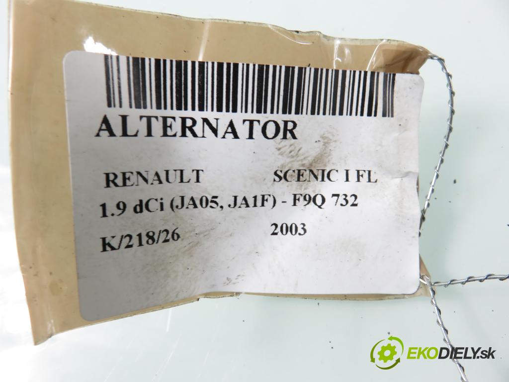RENAULT SCENIC I (JA0/1_) MINIVAN 2003 75,00 1.9 dCi 102 - F9Q 732 1870,00 Alternátor 8200054588 ; SG10B019 ; 2542466D (Alternátor)