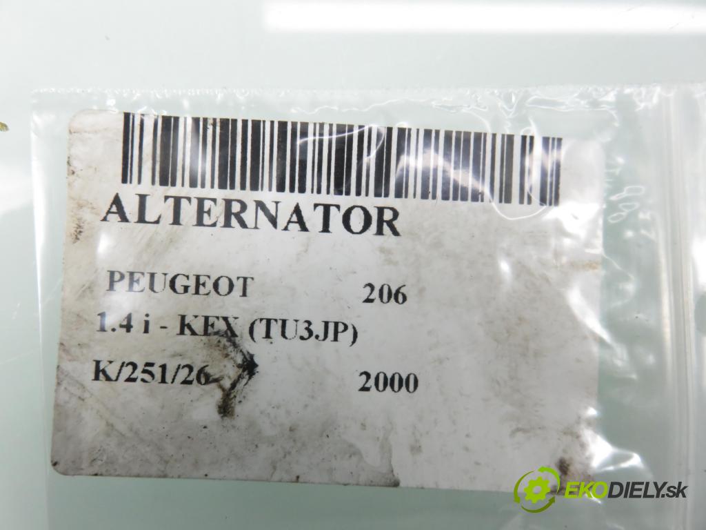 PEUGEOT 206 liftback (2A/C) HB 2000 55,00 1.4 i 75 -  KFX 1361,00 Alternátor 9638275980 ; A005TA6391B (Alternátor)
