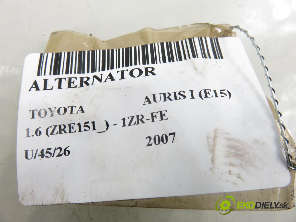 TOYOTA AURIS (_E15_) HB 2007 91,00 1.6 Dual-VVTi 124 - 1ZR-FE 1598,00 Alternátor 2706001020 ; 1042105360 (Alternátor)