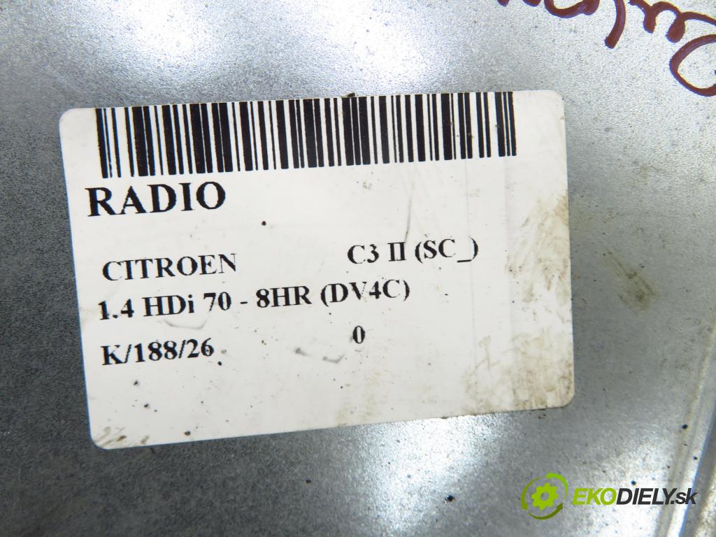 CITROEN C3 II (SC_) HB 2014 50,00 1.4 HDi 70 - 8HR (DV4C) 1398,00 RADIO CD 98032839XT