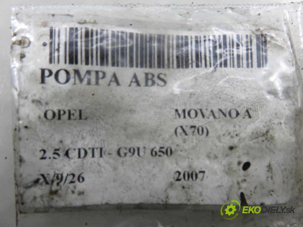 OPEL MOVANO Platforma / podwoyie (X70) KABINA/PLATFORMA 2007 0,00 2.5 CDTI - G9U 650 2464,00 pumpa ABS 54084794B ; 15113904F ; 8200528357 (Pumpa ABS)