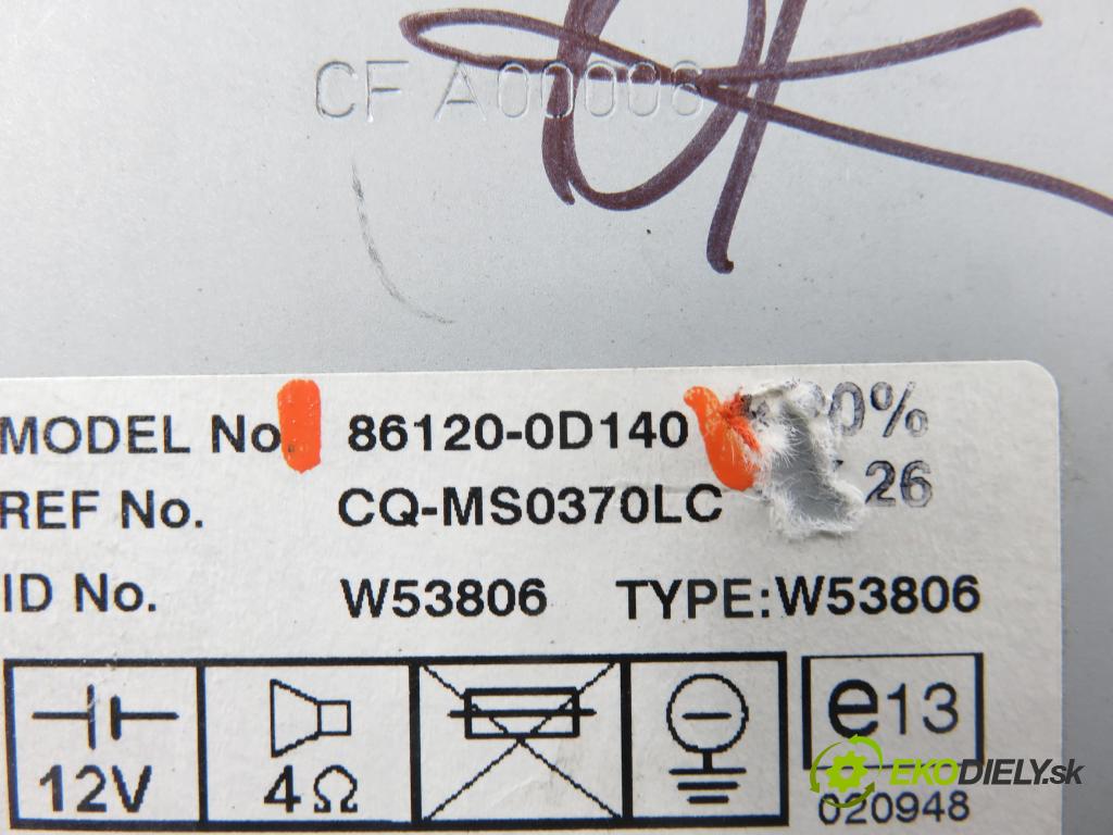 TOYOTA YARIS (_P1_) HB 2004 50,00 1.0 VVT- i 68 - 1SZ-FE 998,00 RADIO CD 861200D140 ; 566839