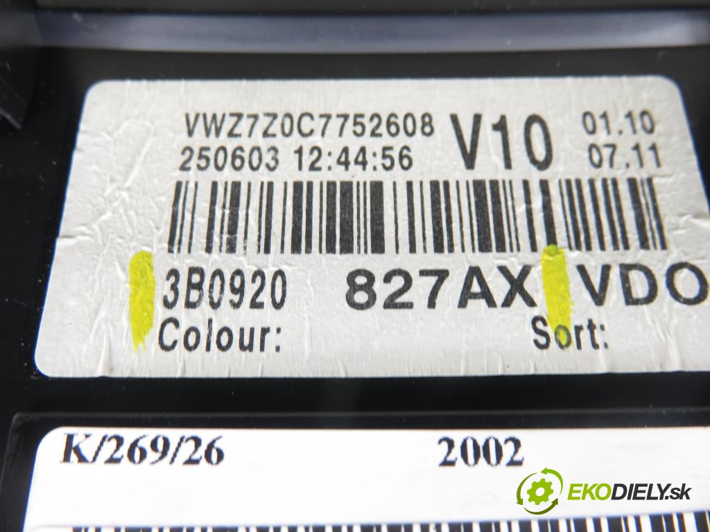 VW PASSAT B5.5 Variant (3B6) KOMBI 2002 96,00 1.9 TDI - AWX 1896,00 prístrojovka elektrický 3B0920827AX