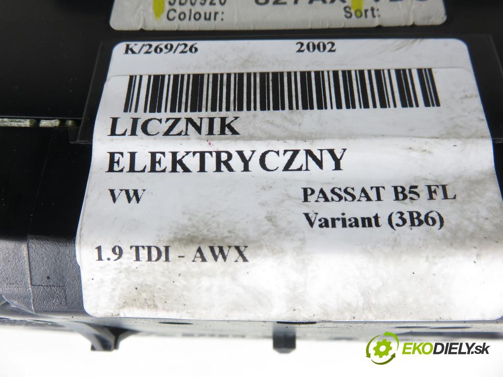 VW PASSAT B5.5 Variant (3B6) KOMBI 2002 96,00 1.9 TDI - AWX 1896,00 prístrojovka elektrický 3B0920827AX
