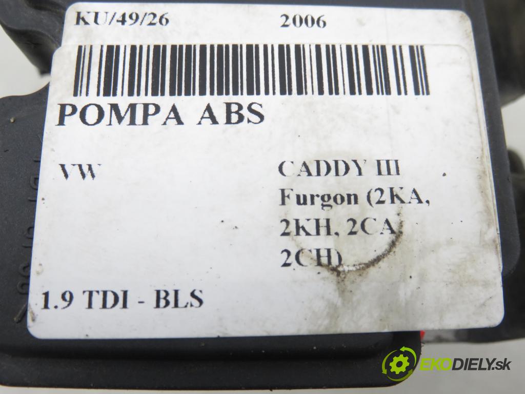 VW CADDY III Furgon (2KA, 2KH, 2CA, 2CH) FURGON 2006 77,00 1.9 TDI - BLS 1896,00 pumpa ABS 1K0907379P ; 10097003153 (Pumpa ABS)