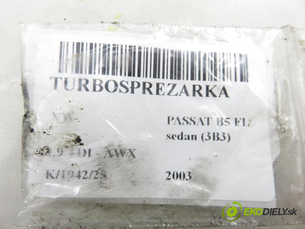 VW PASSAT B5.5 (3B3) SEDAN 2003 96,00 1.9 TDI - AWX 1896,00 RYCHLONABÍJEČKA: 038145702G (Kompletní turbodmychadlo)