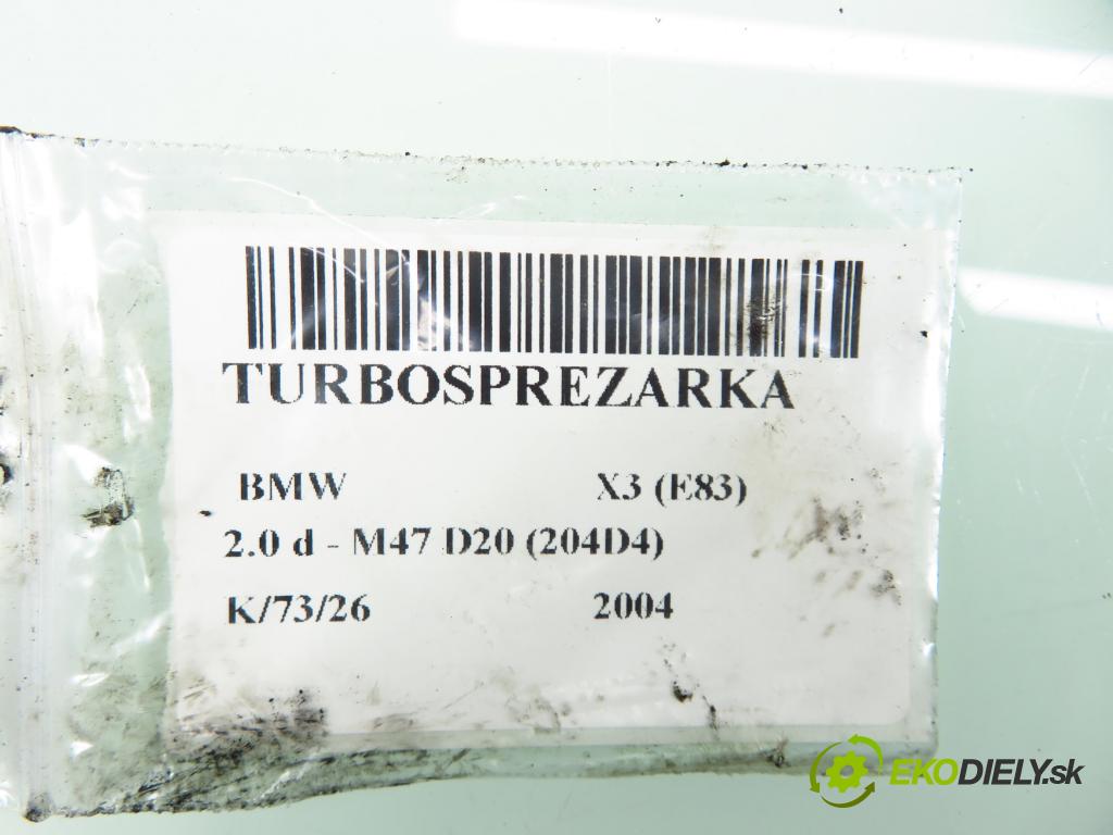 BMW X3 (E83) SUV 2004 110,00 2.0 d 150 - M47 D20 (204D4) 1995,00 RYCHLONABÍJEČKA: 7794140 ; 7794140D (Kompletní turbodmychadlo)