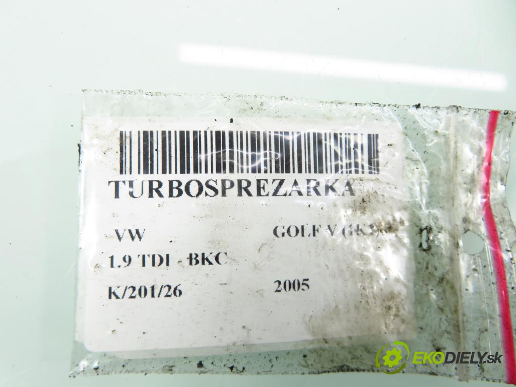 VW GOLF V (1K1) HB 2005 77,00 1.9 TDI PD 105 - BKC 1896,00 RYCHLONABÍJEČKA: 03G253014F (Kompletní turbodmychadlo)