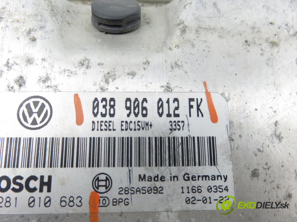 SEAT LEON (1M1) HB 2002 81,00 1.9 TDI 110 - ASV 1896,00 Riadiaca jednotka Motor 038906012FK ; 0281010683