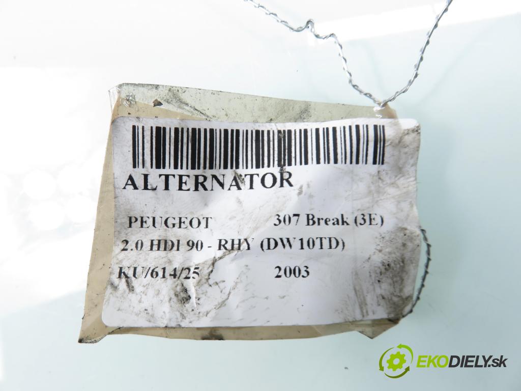 PEUGEOT 307 Break (3E) KOMBI 2003 66,00 2.0 HDI 90 - RHY (DW10TD) 1997,00 Alternátor 9646321780 ; 2542693A ; TG15C020 (Alternátor)