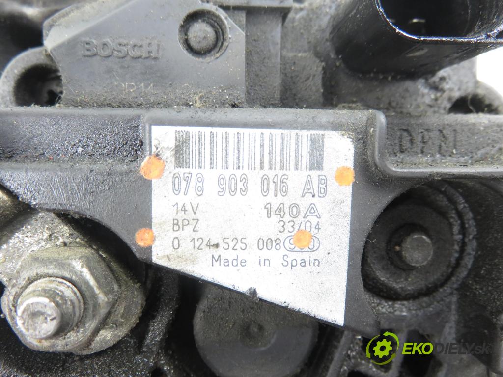 AUDI A4 (8E2, B6) SEDAN 2003 132,00 2.5 TDI V6 180 quattro - AKE 2496,00 Alternátor 078903016AB ; 0124525008 (Alternátor)