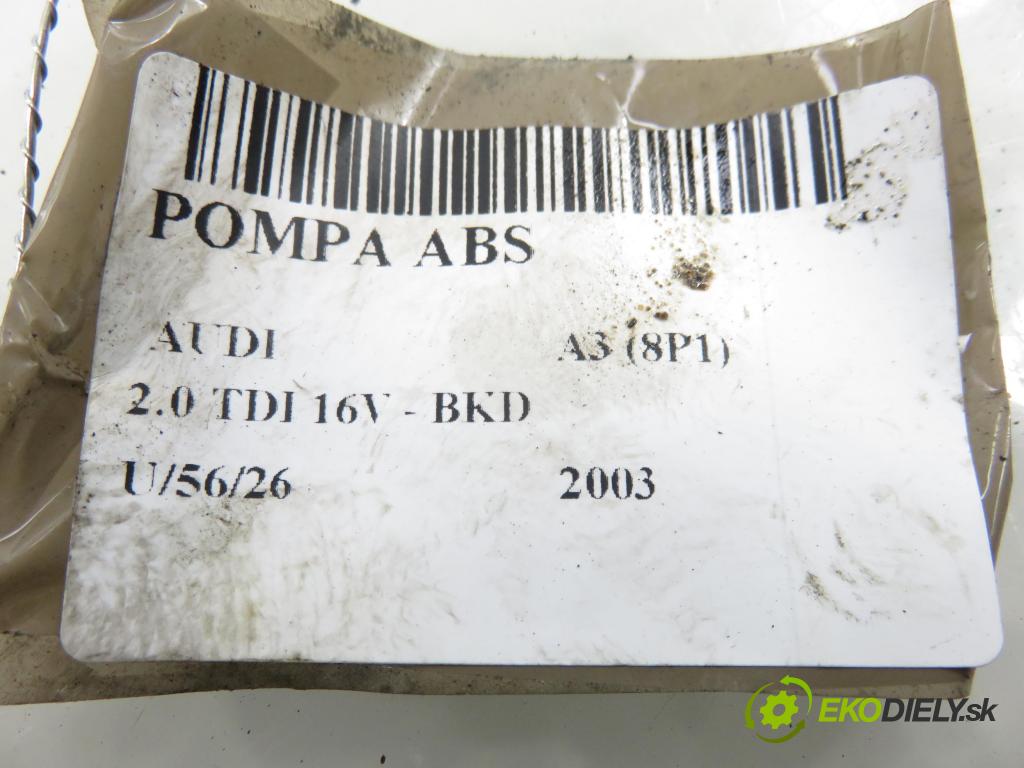 AUDI A3 (8P1) HB 2003 103,00 2.0 TDI PD 16V 140 1968,00 Pumpa ABS 1K0907379D ; 10096003433 ; 1K0614517B (Pumpa ABS)