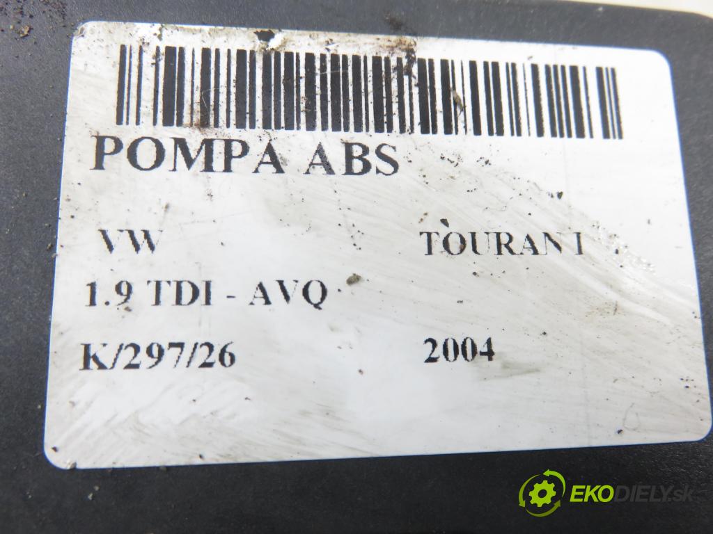 VW TOURAN (1T1, 1T2) MINIVAN 2004 74,00 1.9 TDI PD 100 - AVQ 1896,00 Pumpa ABS 1K0907379D ; 1K0614517B ; 10020600404 (Pumpa ABS)