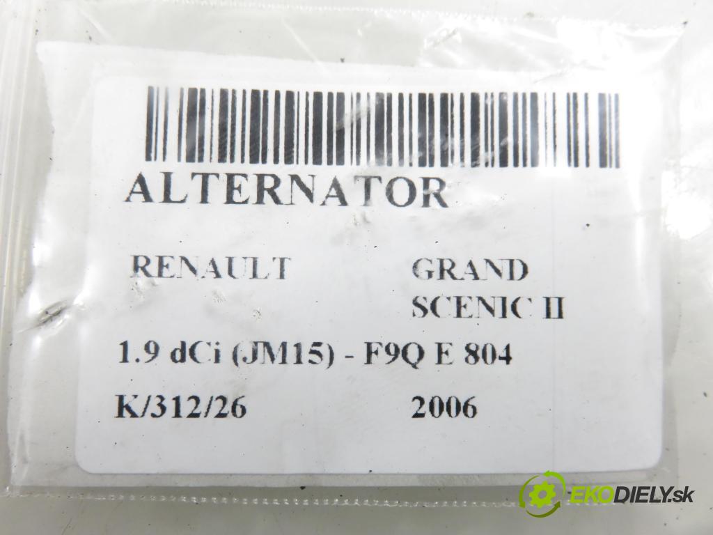 RENAULT GRAND SCENIC II (JM0/1_) MINIVAN 2006 0,00 1.9 dCi (JM15) - F9Q E 804 1870,00 Alternátor SG12B092 ; 8200410674 (Alternátor)