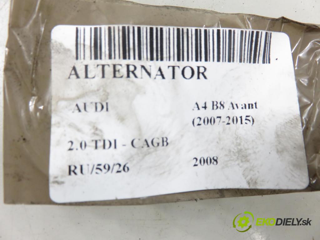 AUDI A4 Avant (8K5, B8) KOMBI 2008 100,00 2.0 TDI - CAGB 1968,00 Alternátor 03G903016G (Alternátor)