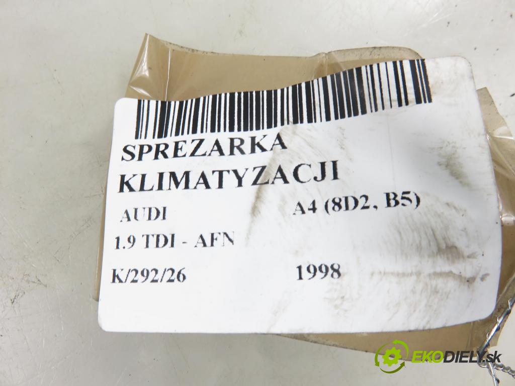 AUDI A4 (8D2, B5) KOMBI 1998 81,00 1.9 TDI 110 - AFN 1896,00 KOMPRESOR: klimatizace 5062310500 ; 8D0260805D ; 5060310780 (Kompresor klimatizace)