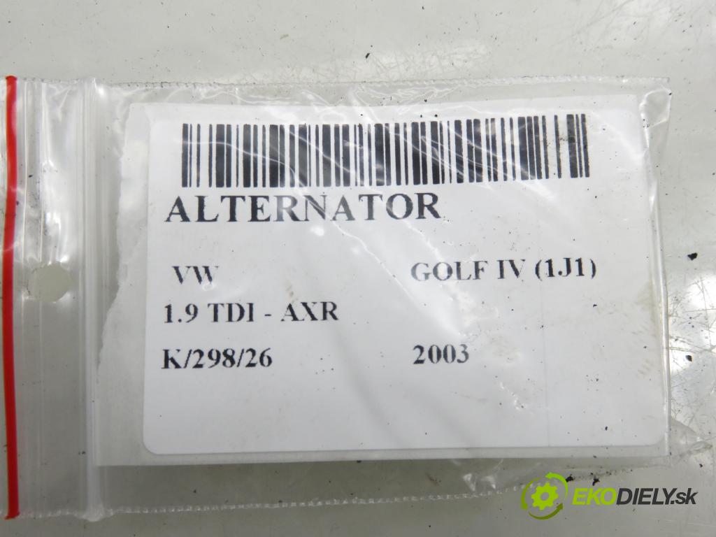 VW GOLF IV (1J1) HB 2003 74,00 1.9 TDI PD 101 - AXR 1896,00 Alternátor 038903023S ; SG12B015 (Alternátor)