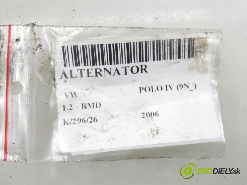 VW POLO (9N_) HB 2006 40,00 1.2 - BMD 1198,00 Alternátor 03D903025J (Alternátor)