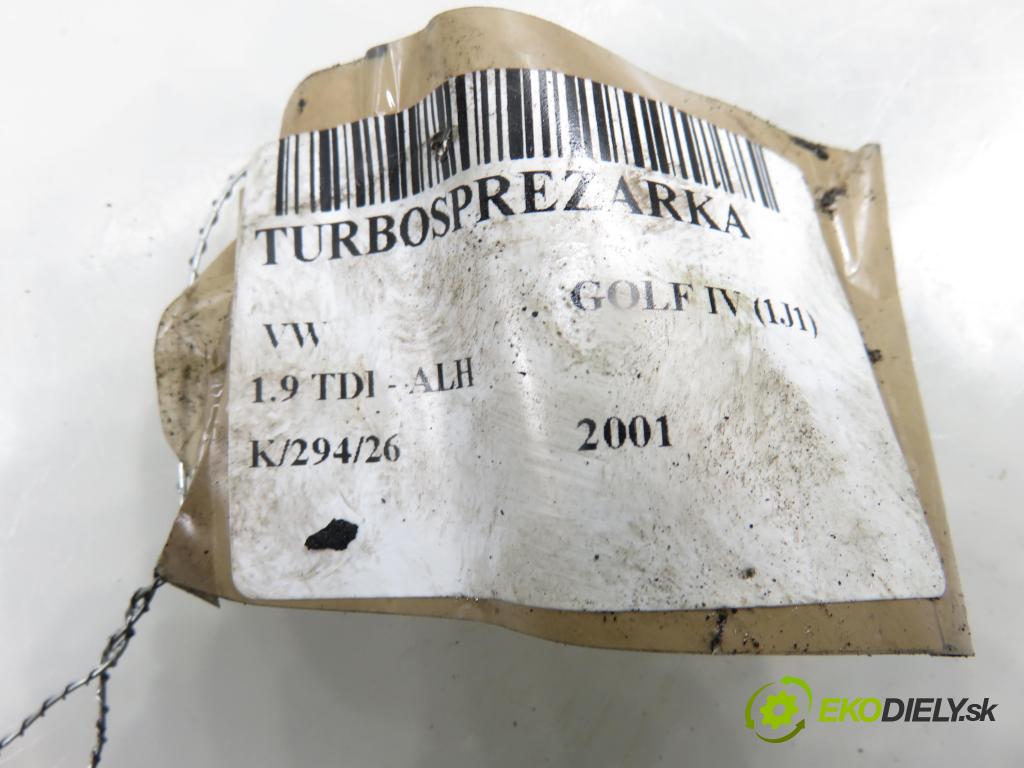 VW GOLF IV (1J1) HB 2001 66,00 1.9 TDI 90 - ALH 1896,00 RYCHLONABÍJEČKA: 038253019C (Kompletní turbodmychadlo)