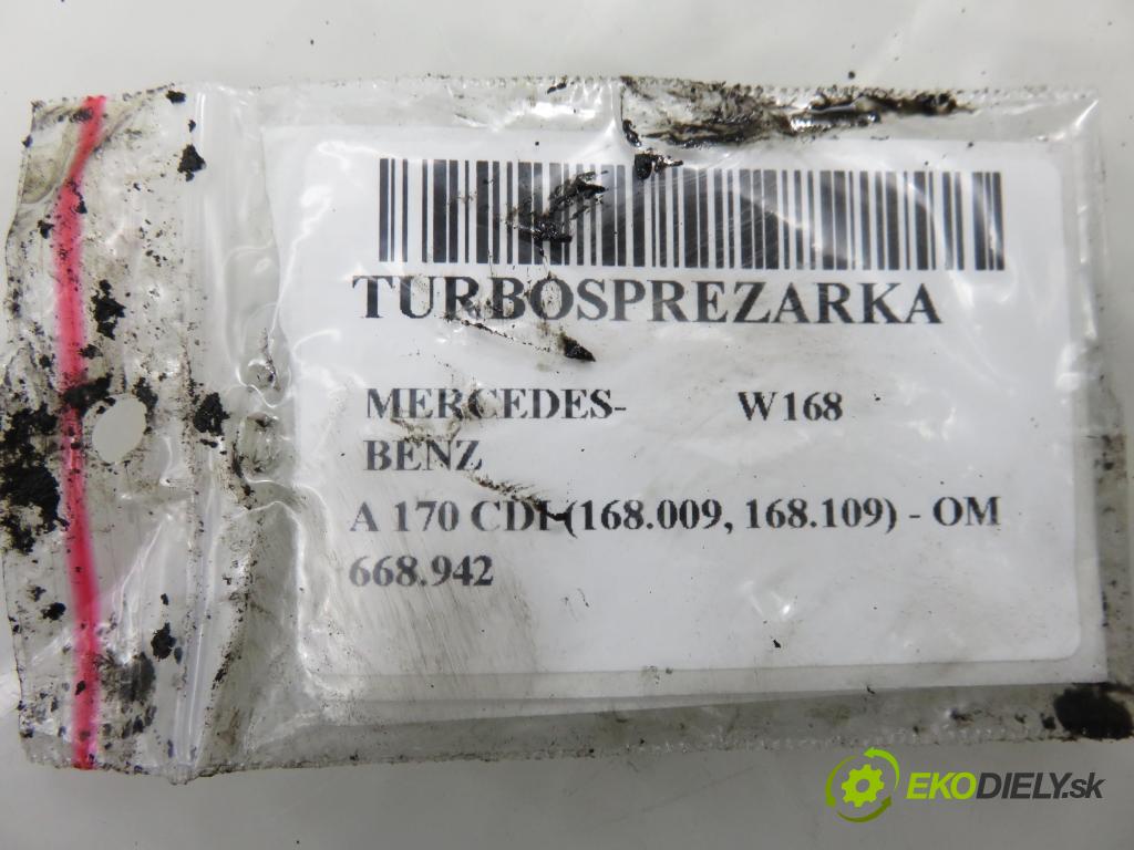 MERCEDES-BENZ KLASA A (W168) HB 2002 70,00 A 170 CDI 95 - OM 668.942 1689,00 Turbodúchadlo A668096 ; 53031015061 (Turbodúchadlo (kompletné))
