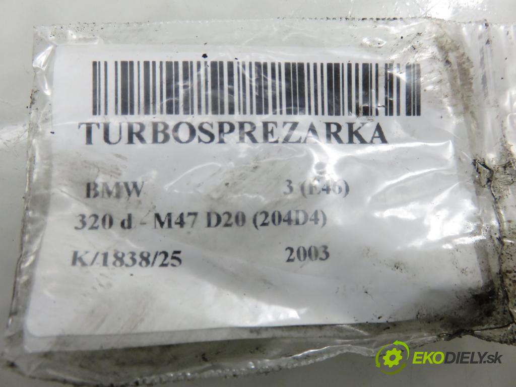 BMW 3 (E46) SEDAN 2003 110,00 320 d 150 - M47 D20 (204D4) 1995,00 RYCHLONABÍJEČKA: 77876261 (Kompletní turbodmychadlo)