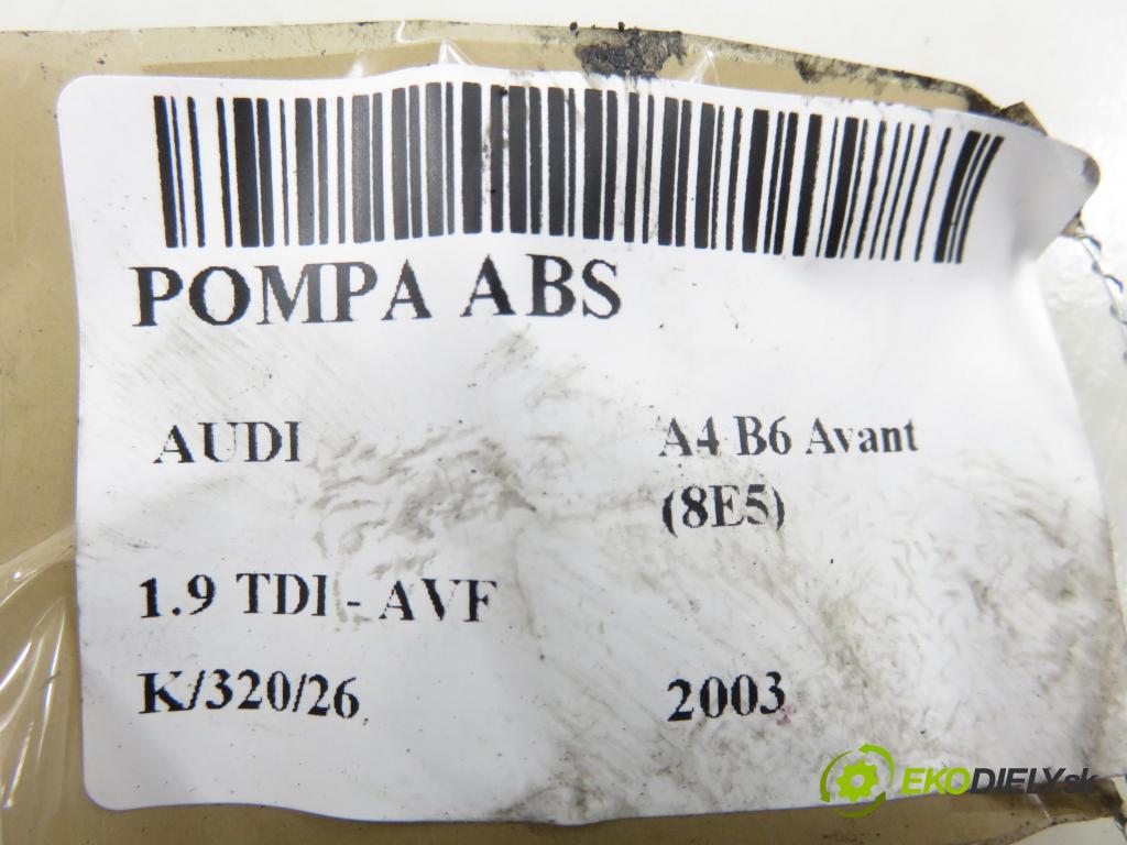 AUDI A4 Avant (8E5, B6) KOMBI 2003 96,00 1.9 TDI PD 130 - AVF 1896,00 Pumpa ABS 0265950011 ; 8E0614517 ; 0265225048 (Pumpa ABS)