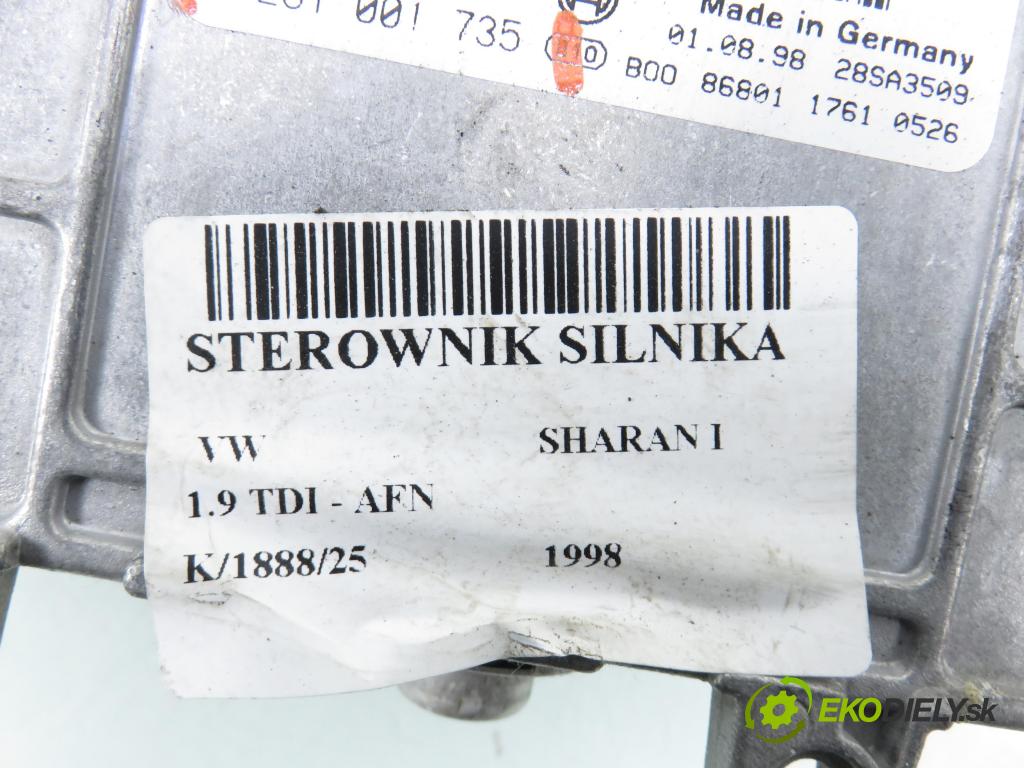 VW SHARAN (7M8, 7M9, 7M6) MINIVAN 1998 81,00 1.9 TDI 110 - AFN 1896,00 Riadiaca jednotka Motor 028906021GT