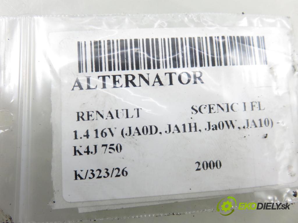 RENAULT SCENIC I (JA0/1_) MINIVAN 2000 70,00 1.4 16V 95 -  K4J 750 1390,00 Alternátor 0124325031 ; 7700434899 (Alternátor)