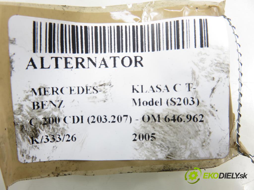 MERCEDES-BENZ KLASA C T-Model (S203) KOMBI 2005 90,00 C 200 CDI (203.207) 122 - OM 646.962 2148,00 Alternátor A0222 (Alternátor)
