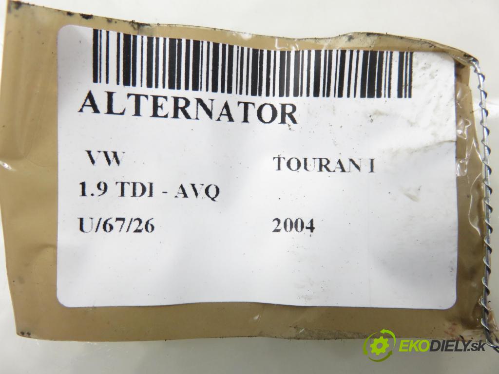 VW TOURAN (1T1, 1T2) MINIVAN 2004 74,00 1.9 TDI PD 100 - AVQ 1896,00 Alternátor 06F903023C ; TG14C011 (Alternátor)
