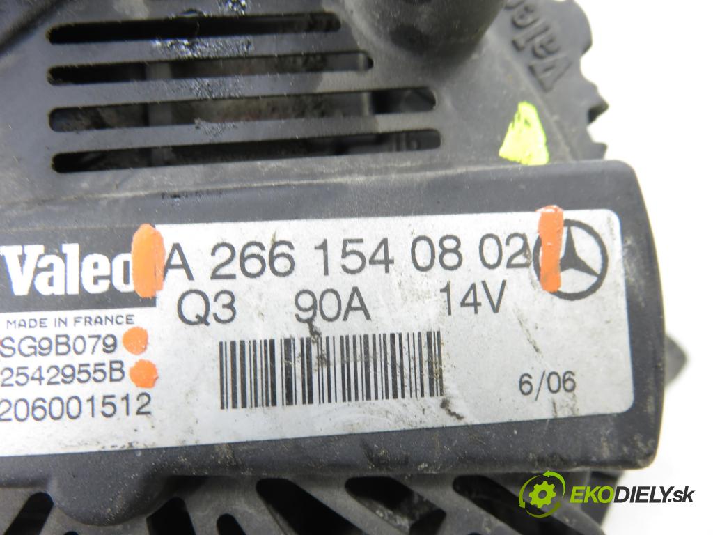 MERCEDES-BENZ KLASA B Sports Tourer (W245) MINIVAN 2006 85,00 B 170 (245.232) - M 266.940 1699,00 Alternátor A2661540802 ; SG9B079 ; 2542955B (Alternátor)