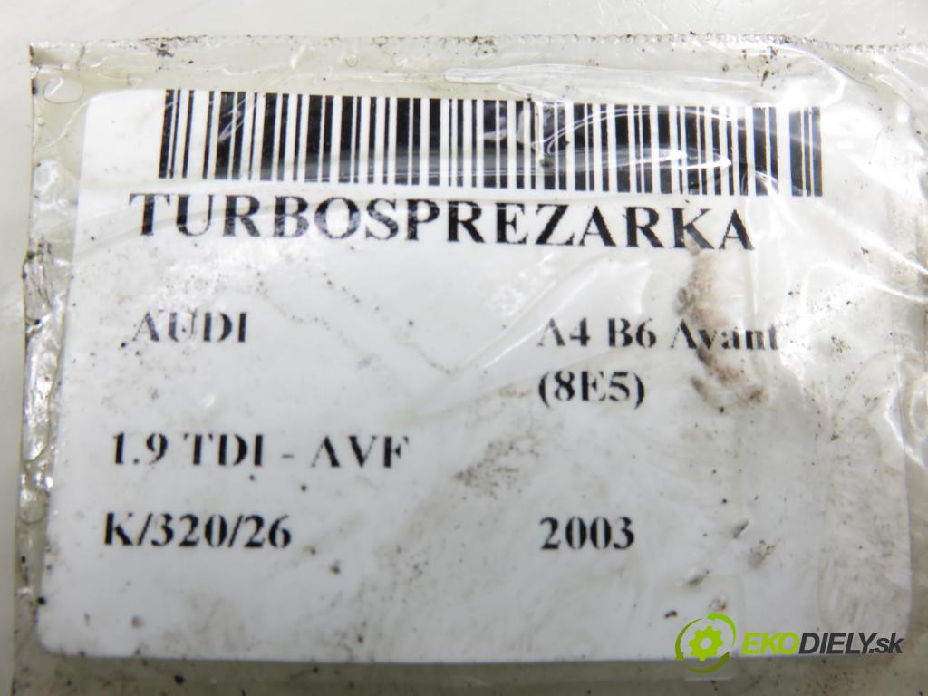 AUDI A4 Avant (8E5, B6) KOMBI 2003 96,00 1.9 TDI PD 130 - AVF 1896,00 RYCHLONABÍJEČKA: 038145702G (Kompletní turbodmychadlo)