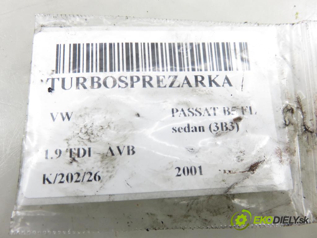 VW PASSAT B5.5 (3B3) SEDAN 2001 74,00 1.9 TDI PD 101 - AVB 1896,00 RYCHLONABÍJEČKA: 028145702R (Kompletní turbodmychadlo)